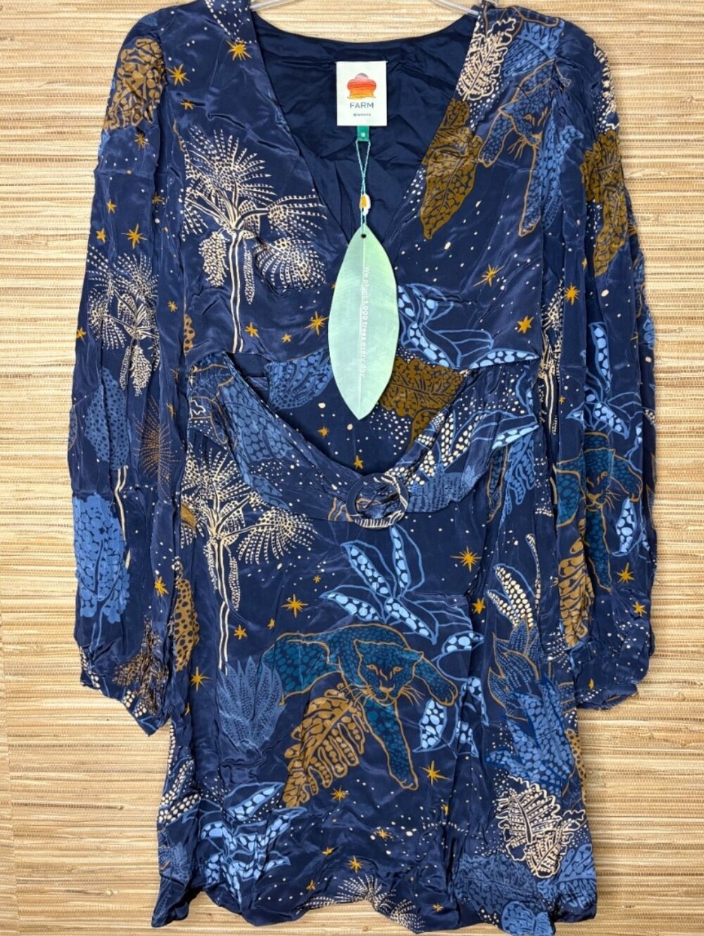 FARM Rio Night Jungle Celestial V-Neck Mini Dress Medium Nwt - Picture 4 of 8